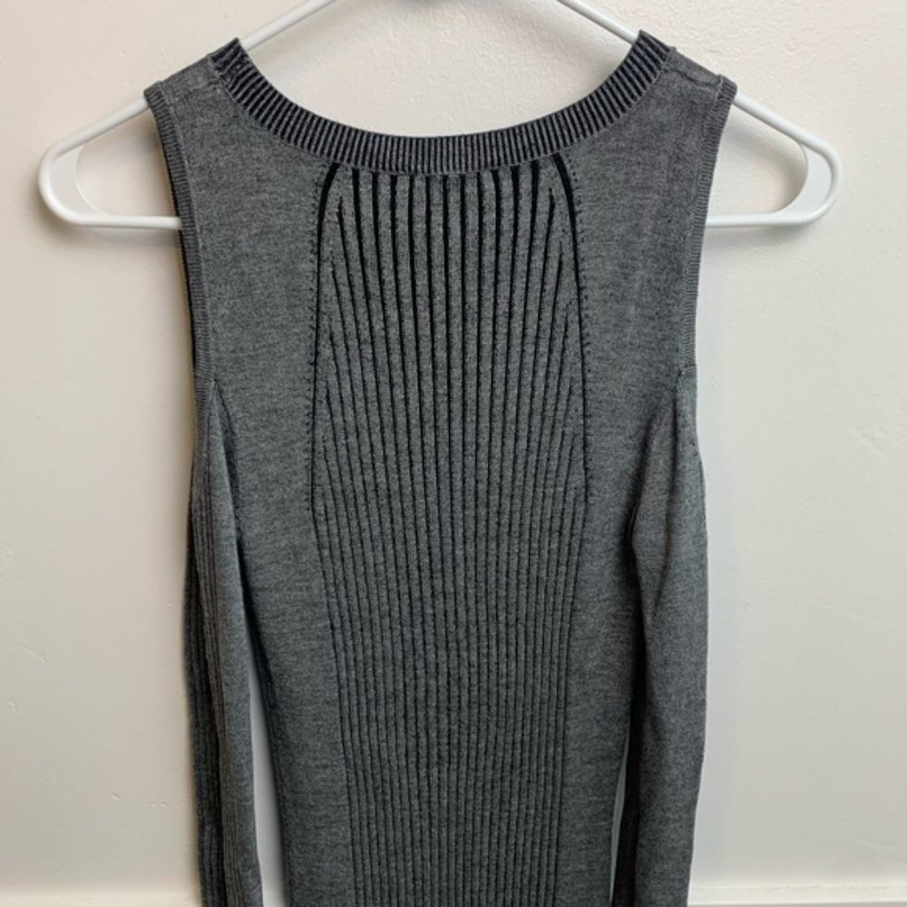 Express Gray Ribbed Cold Shoulder Long Sleeve Dre… - image 6